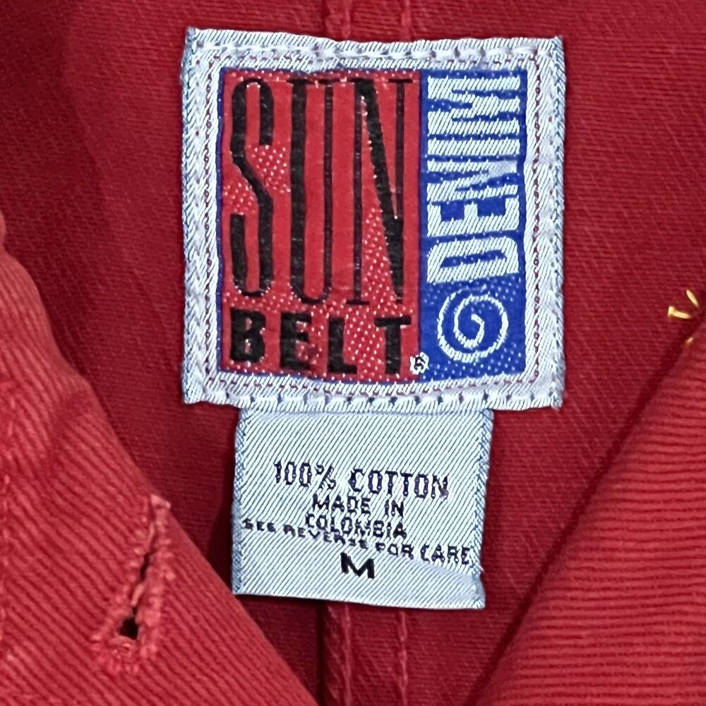 Vintage 80s Sun Belt Denim Red Cotton Jacket Folk Appliqué Live Laugh Love USA M - Picture 6 of 10